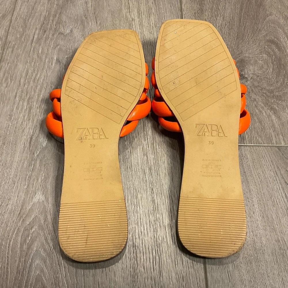 ZARA Orange Slide Sandals Size EU 39 U.S. 8 - Picture 2 of 6